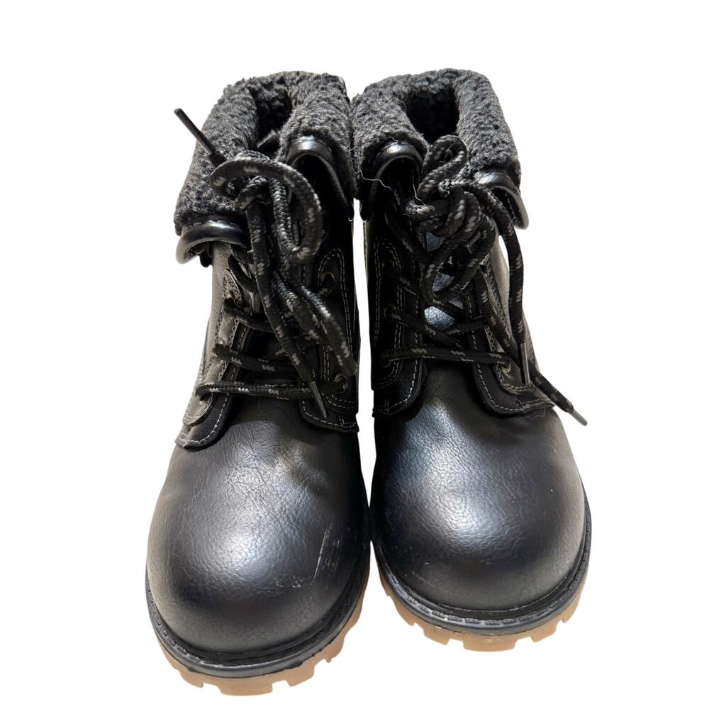 NWOT Black Leather Zippered & Laced Combat Winter Boots – Child’s Size 30